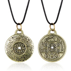 Feng Shui Money Chain Necklace, The Features of Feng Shui Money Amulet, Necklace with Pendant, Vintage Gift Jewellery, The Features of Lucky Coin Necklace for Men, Women, Necklace, 2 Pieces, Stainless
