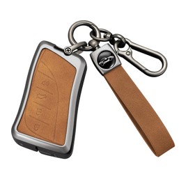 HIBEYO Alloy Key Fob Cover Compatible with Lexus ES350 LC500 LS500 UX200 GX460 2019 2020 2021 2022 2023 2024 Accessories, A Type 4 Button Brown