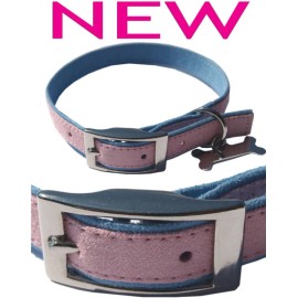 Too! Suede Adjustable Fashion Collection Pet Dog/Cat Collar Pink Blue Trim 18"