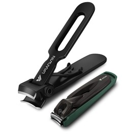 VANWIN Set of 2 Nail Clippers Ultra Sharp Stainless Steel Toenail Clippers for Thick Nails, Robust Fingernail Clippers with Collection Container Nail Clippers Large for Toenails and Fingernails
