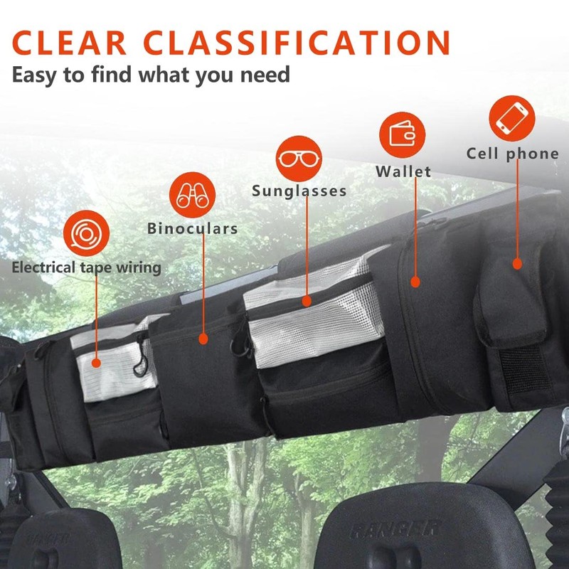 SKUNTUGUANG UTV Roll Cage Organizer, Cargo Rear Storage Bag for
