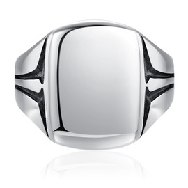 Yaresul Mens Sterling Silver Ring 925 Sterling Silver Square Signet Ring for Men Silver Wedding Band for Men Classic Square Signet Engagement Ring Polished Finish Width Band 10mm Size 8