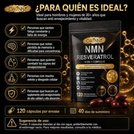 Gwynne Nmn Resveratrol 10 En 1 Complejo 1200mg Suplemento Con Resveratrol,coq10 Y Glutatión,aumentar La Energía Celular, Apoyar La Salud Cerebral Y El Anti-envejecimiento,120 Cáps