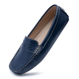 Heydonic Mocasines para mujer, suaves, casuales, para caminar, conducir, oficina, zapatos de barco para mujer, de piel cómoda, Azul / Patchwork, 6.5 US
