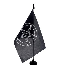 AZ FLAG - Baphomet Temple Order Table Flag 21 x 14 cm - Small Flag of the Church of Satan in the Office 100% Polyester with 25 cm Flag Pole and Black Plastic Base