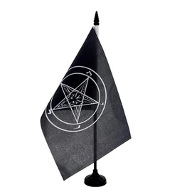 AZ FLAG - Baphomet Temple Order Table Flag 21 x 14 cm - Small Flag of the Church of Satan in the Office 100% Polyester with 25 cm Flag Pole and Black Plastic Base