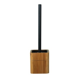 WENKO Serro Stand Toilet Brush with Stainless Steel Handle and Bamboo Container with Plastic Insert Black