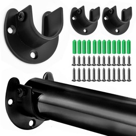 4 Pcs Stainless Steel Pole Sockets, Closet Pole Sockets, Shower Curtain Rod Sockets, U Shape Pole Bracket, Suitable for kitchens, balconies, bathrooms, wardrobes, windows(25mm / 0.98inch, Black).