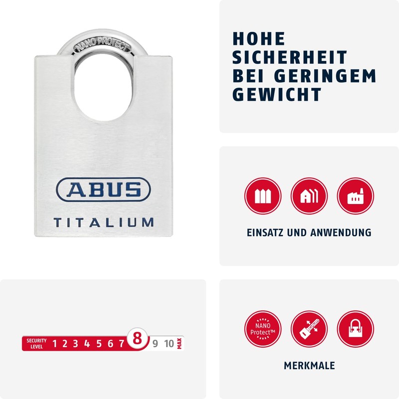 ABUS Mechanical 96CSTI/60 Titanium Closed Shackle Padlock, 60 mm