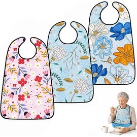 3 Pack Adult Bibs for Women Washable Bib Reusable Waterproof Clothing Protector with Crumb Catcher,Adult Bibs for Women Adult Elderly and Disabled