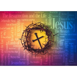 Loccor 7x5ft Fabric Crucifixion of Jesus Backdrop Crown of Thorns with Cross and Jesus Names Photography Background Easter Religious Banner Christian Church Event Decoration Photo Props