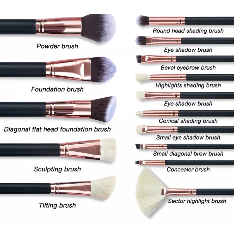 Clanstay Brochas Para Maquillaje Profesional Color Negro/rosegold