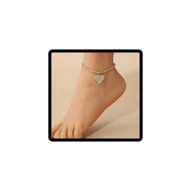 JUSTUSNX Heart Shaped Pendant Adjustable Ankle Rhinestone Ankle Bracelet Beach Summer Foot Jewellery Chain for Women and Girls (A)