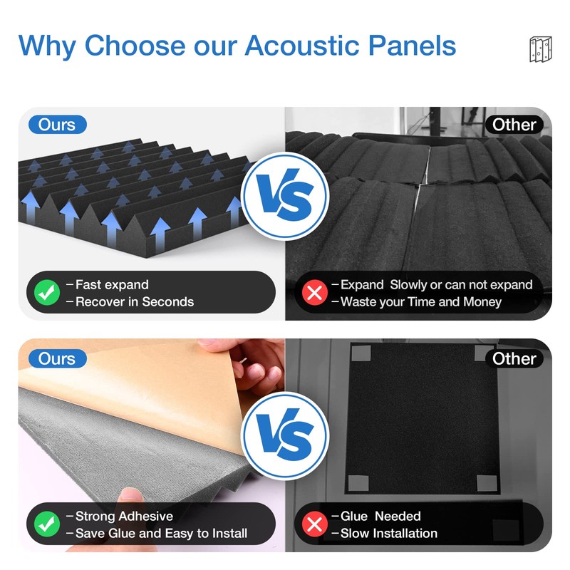 12 pack Acoustic Panels Self-Adhesive, 2" X 12" X 12"