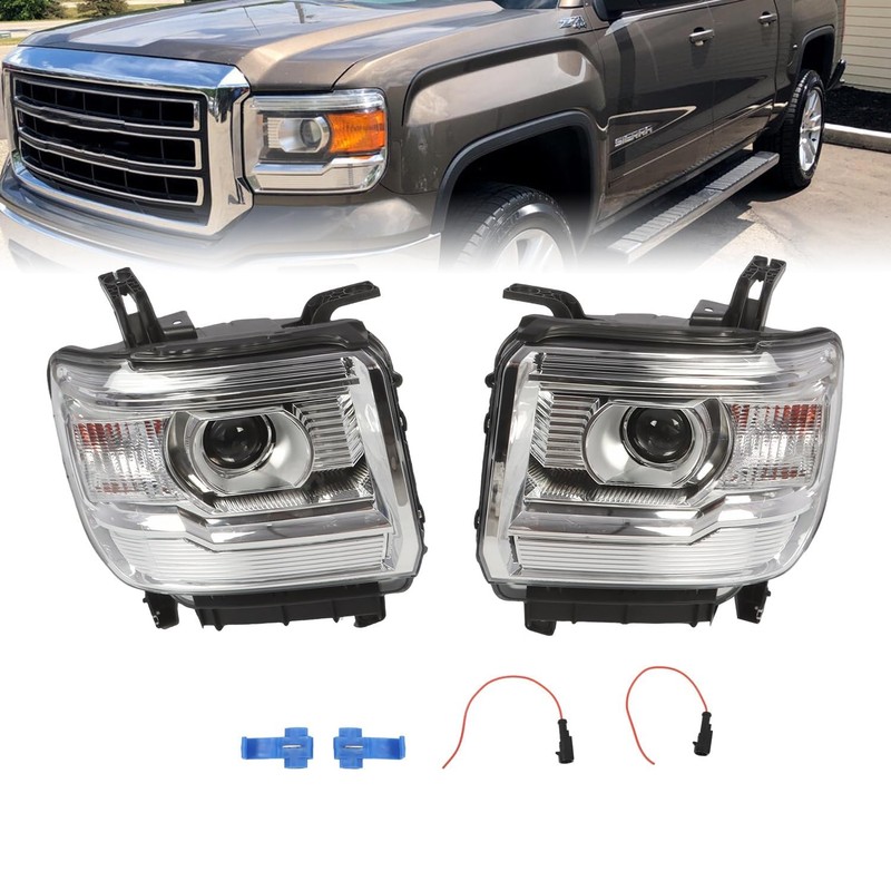 Left+Right Headlights Assembly Compatible with 2014-2019 Sierra 1500 2500HD 3500HD