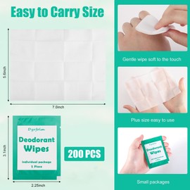 Dyrfolm 200 Pcs Underarm Deodorant Wipes,Travel Deodorant Wipes,Individually Wrapped Antiperspirant Wipes,Sweat Body Wipes for Women Men Adults Sports Travel Essentials (Green)