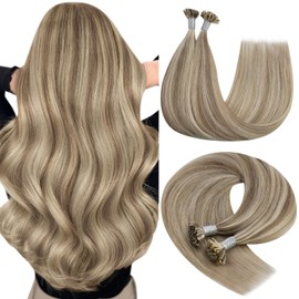 YoungSee Utip Hair Extensions Highlight Brown 18Inch 50s/50g U Tip Human Hair Extensions Light Brown with Blonde Highlight U Tip Extensions for Women K Tip Hair Extensions Real Human Hair