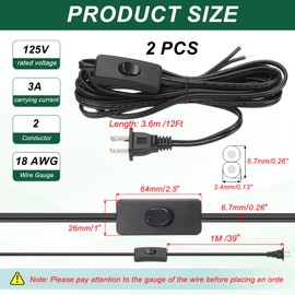 PATIKIL 12 Feet 18AWG Lamp Cord with Plug, 2 Set SPT-2 UL List Lamp Power Cord Stripped Ends Ready for Wiring Lamp Wire with Wire Connectors for Light Replacement DIY, Black