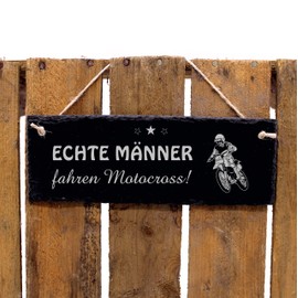 Dekolando "Echte Männer fahren Motocross" Slate Engraved Decorative Sign Motocross Driver 22 x 8 cm