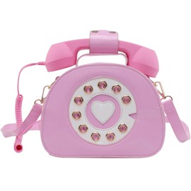 Fozehlad Novelty Telephone Shaped Shoulder Bag Funny Retro Phone Crossbody Bag Totes Chain Purse, Pink, One Size