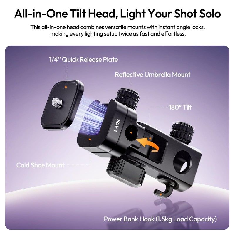 ULANZI TT43 II Light Stand, 86.61" Lightweight Reverse-Folding Tripod with