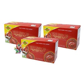 Yoaxia ® - Pack of 3 - [3 x 50 g] Hung Phat Reishi Mushroom Tea with Artichoke / Trà Linh Chi / Lingzhi + a Small Lucky Doll - Wooden Doll