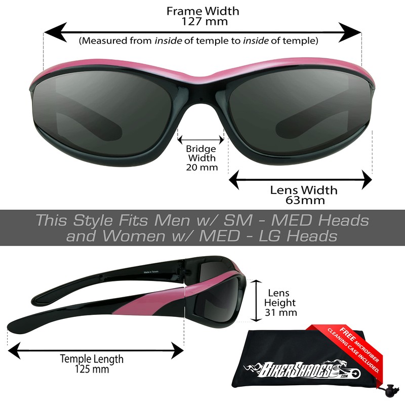 Bikershades Motorcycle Riding Sunglasses Safety Grey Lens Black Pink Frame