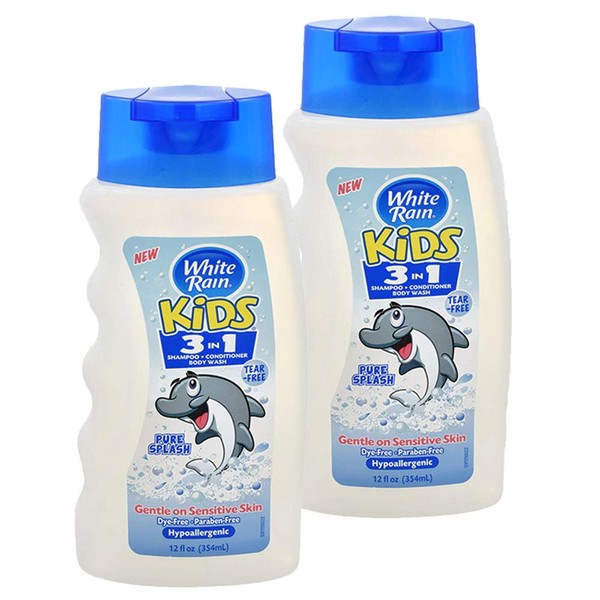 White Rain Kids Pure Splash 3 In 1 Allergenic Shampoo, Conditioner & Body Wash 12 Oz (2 pack)