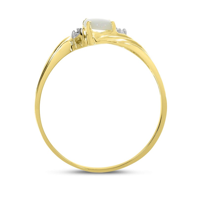 10k Yellow Gold Oval Opal And Diamond Ring (Size 9)
