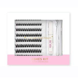 Lash Extension Kit DIY Lash Clusters 10-16mm 96pcs Individual Lashes Clusters Soft Thin Band Natural Volume Eyelash Extension with Lash Bond and Remover, Lash Tweezers for Self Use 41#