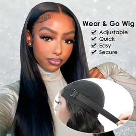 ISEE Wear Go Glueless Wigs Human Hair Pre Plucked Pre Cut Straight Transparent HD Lace Glueless Wig Pre Bleached Tiny Knots Human Hair Wig for Black Women 180% 20 Inch