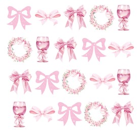 Schleifen-Party-Hängewirbel-Dekorationen, Party-Hängewirbel-Set Weinglas-Girlande Schleifen-Thema Geburtstagsdekorationen für Babyparty Brautparty Junggesellinnenabschied-Dekor (Rosa)