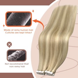 Sunny Hair Extensiones De Cabello Humano Real Con Cinta Adhesiva, Extensiones Invisibles De Cabello Remy, Extensiones Con Cinta Adhesiva Para Mujeres, Rubio Miel Oscuro, Reflejos, Rubio Medio, 14", 25