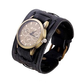 Punk Men's Watch Retro Do Old Style Braided Leather Bracelet Retro Hip Hop Wide Strap
