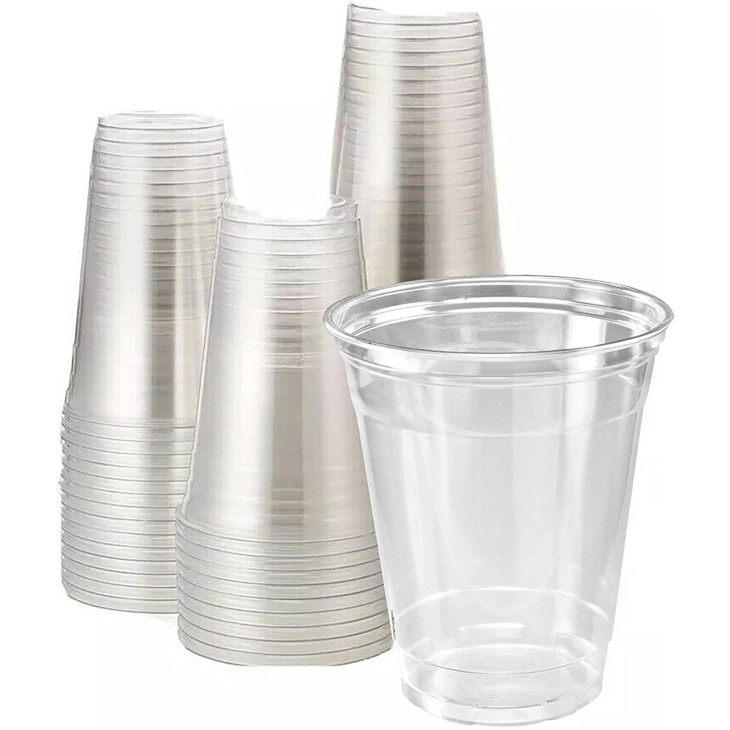 16oz Crystal Clear PET Plastic Cups, Fit 98mm Lid, Disposable Cold Cups (Case of 1000) (16oz)