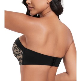 DotVol Women's Wing Design Push Up Bra Strapless Bra Comfort Non-Wired Invisible Wirefree Non-Slip Bra, Flower Black, 80B