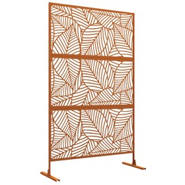 Outsunny Metal Outdoor Privacy Screen, Decorative Privacy Fence Screen, Outdoor Divider with Leaf Motif for Fun Shadows or Use as Climbing Plant Trellis for Garden Walkway, Balcony, Patio, 6.5', Brown