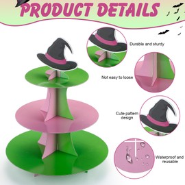 Honeydak 3 Tier Witch Party Cupcake Stand Decorations Pink Green Theme Cupcake Holder Decorations Princess Dessert Tower for Baby Shower Pink Party Birthday Supplies