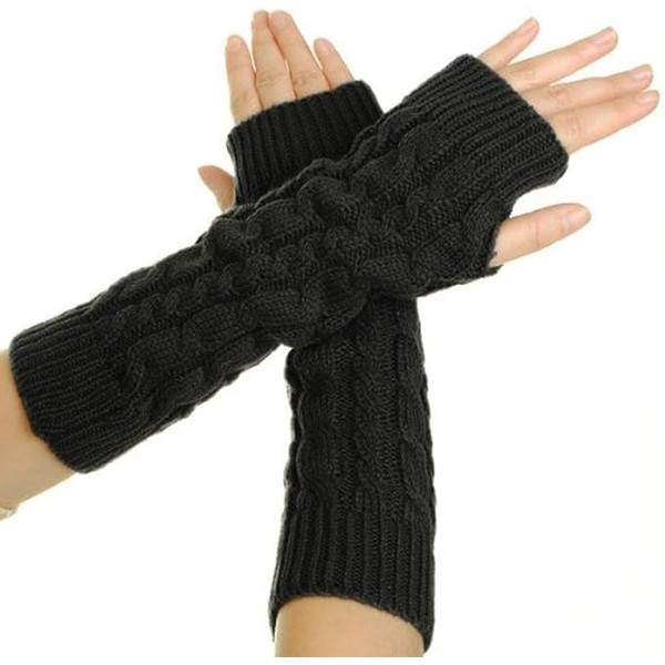 Women's Cable Knit Arm Warmers Fingerless Gloves Thumb Hole Gloves