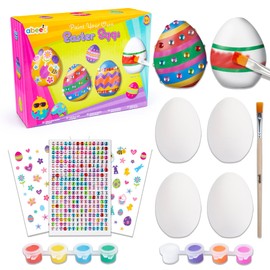 abeec Paint Your Own Ceramic Egg Craft Set - Easter Crafts for Kids - 4 x Ceramic Eggs with Paint Set, Paintbrush, Gems and Stickers - Decorate Your Own Kids Craft Kit - Easter Egg Decorations
