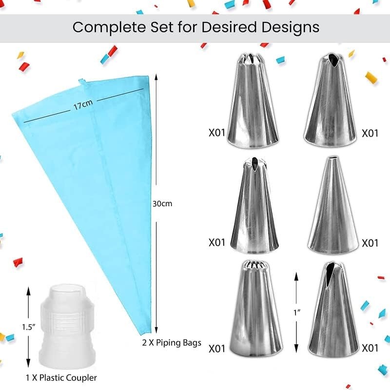 Piping Bags and Nozzles Set of 9 Pcs with Converter,