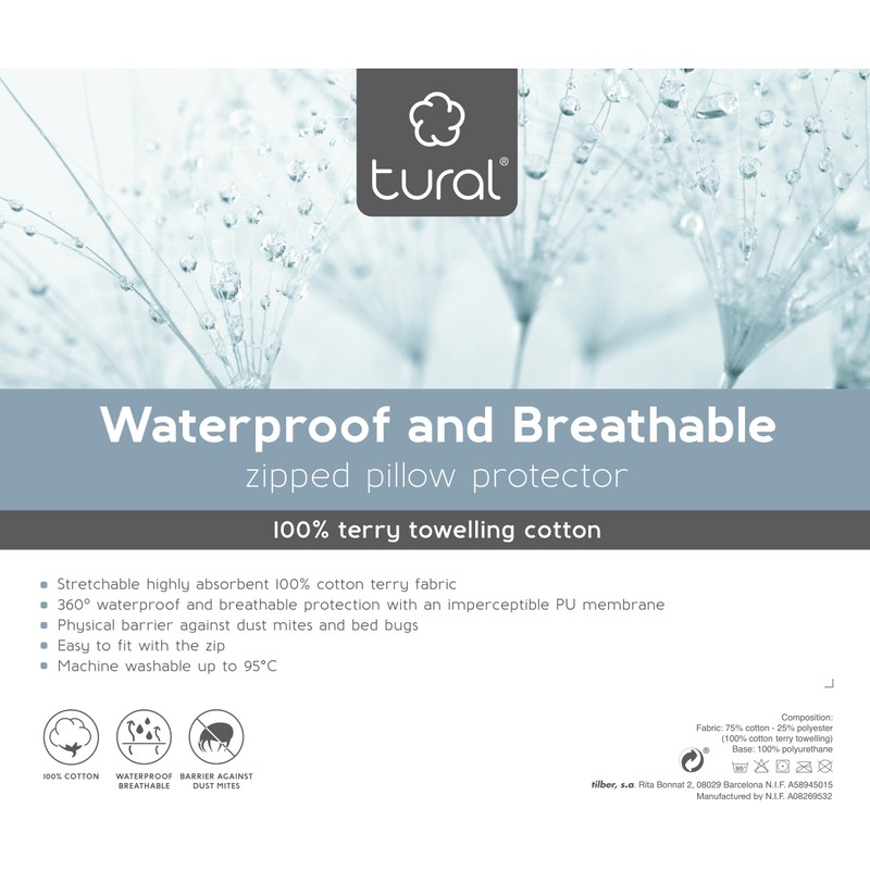 Tural - Waterproof and breathable pillowcase. 100% cotton pillowcase/pillow protector.