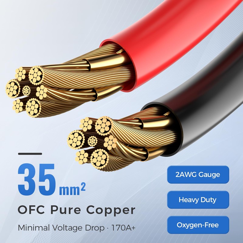 Thlevel 2PCS 2AWG Battery Cables 12 Inch, 30CM 2 Gauge