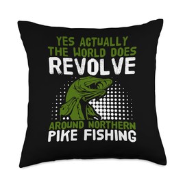 Pike Fishing Rod and Reel Combo Northern Pike Fisherman Throw Pillow
