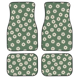 JEOCODY JEOCODY Sage Green Hippie Daisy Car Floor Mats Carpet Soft Rubber Car Floor Mats Carpet Black 2PCS Non Slip Car Front Rear Floor Liner Auto Accessories Car Mats for Women All Weather