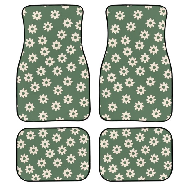 JEOCODY JEOCODY Sage Green Hippie Daisy Car Floor Mats Carpet