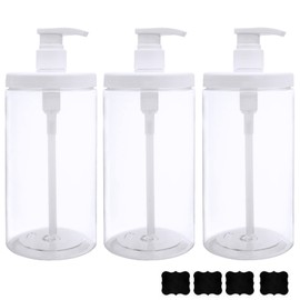 Cosywell Pump Bottle Dispenser Plastic Pump Bottles Refillable Bottles Wide Mouth Jar Style BPA Free Empty Pump Bottles Bathroom Shower Containers for Lotion Shampoo Conditioner (White, 3X 1000ml)