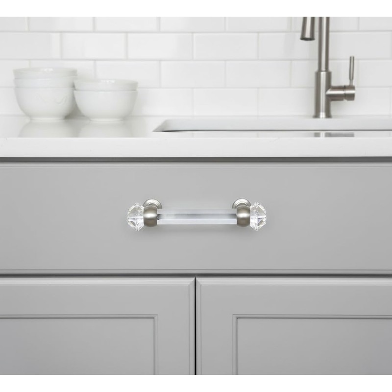 Cosmas 6393SN-C Satin Nickel with Clear Glass Cabinet Handle Pull
