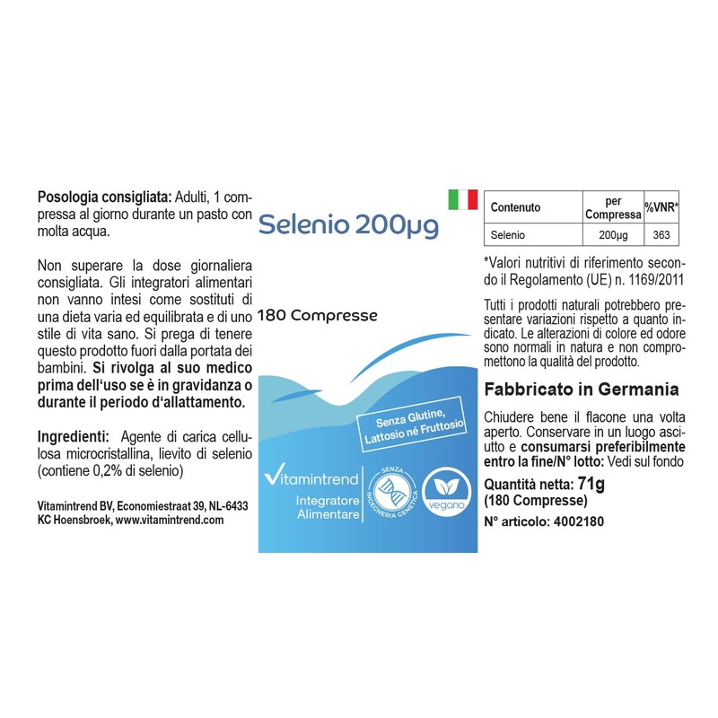 Selen 200μg aus Selenhefe - 180 Tabletten - hochdosiert -