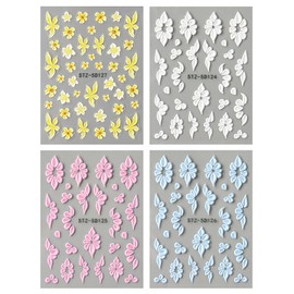 JMEOWIO 3D Embossed Yellow Flower Nail Art Stickers Decals Self-Adhesive 5D Nail Supplies Nail Art Design Decoration Accessories 4 Sheets
